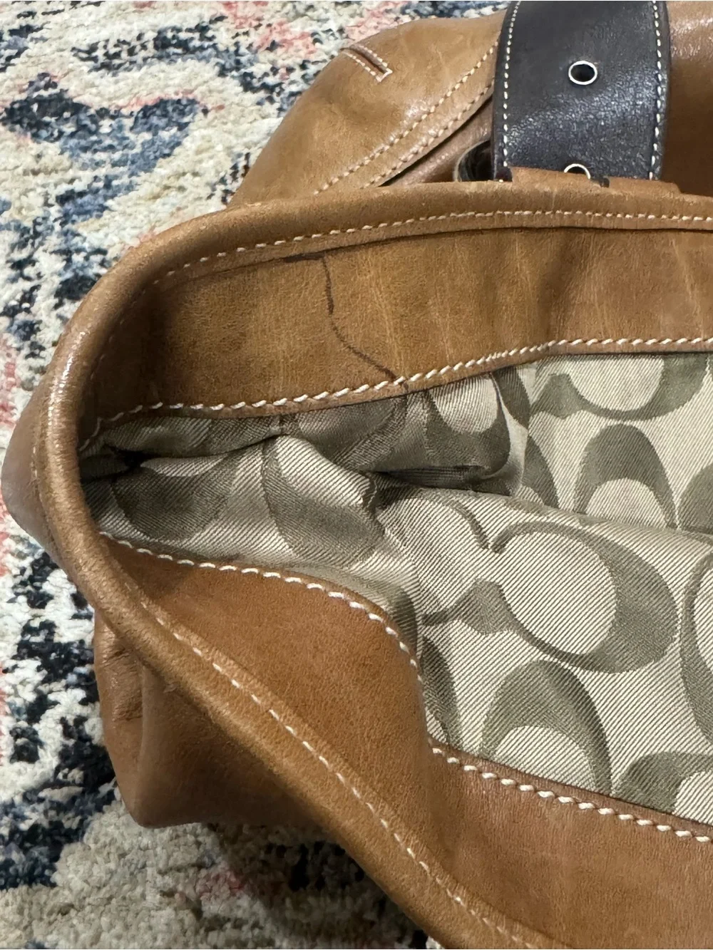 Coach 9547 Vintage Large Tan Leather Handbag Shoulder Saddle Hobo Bag carry all